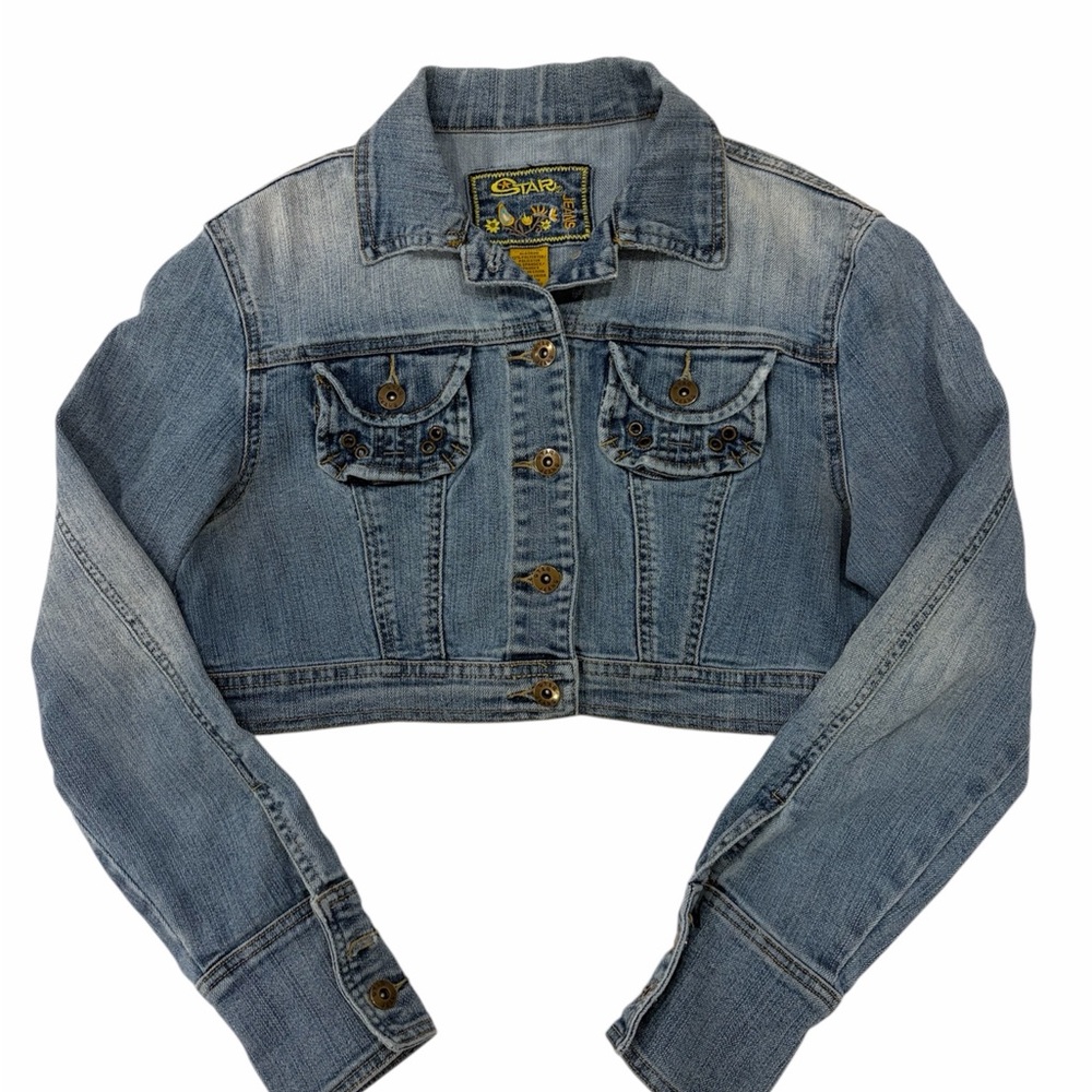 Star Jeans Y2K 90’s Faded Blue Denim Retro Cropped Jean Jacket Size Medium